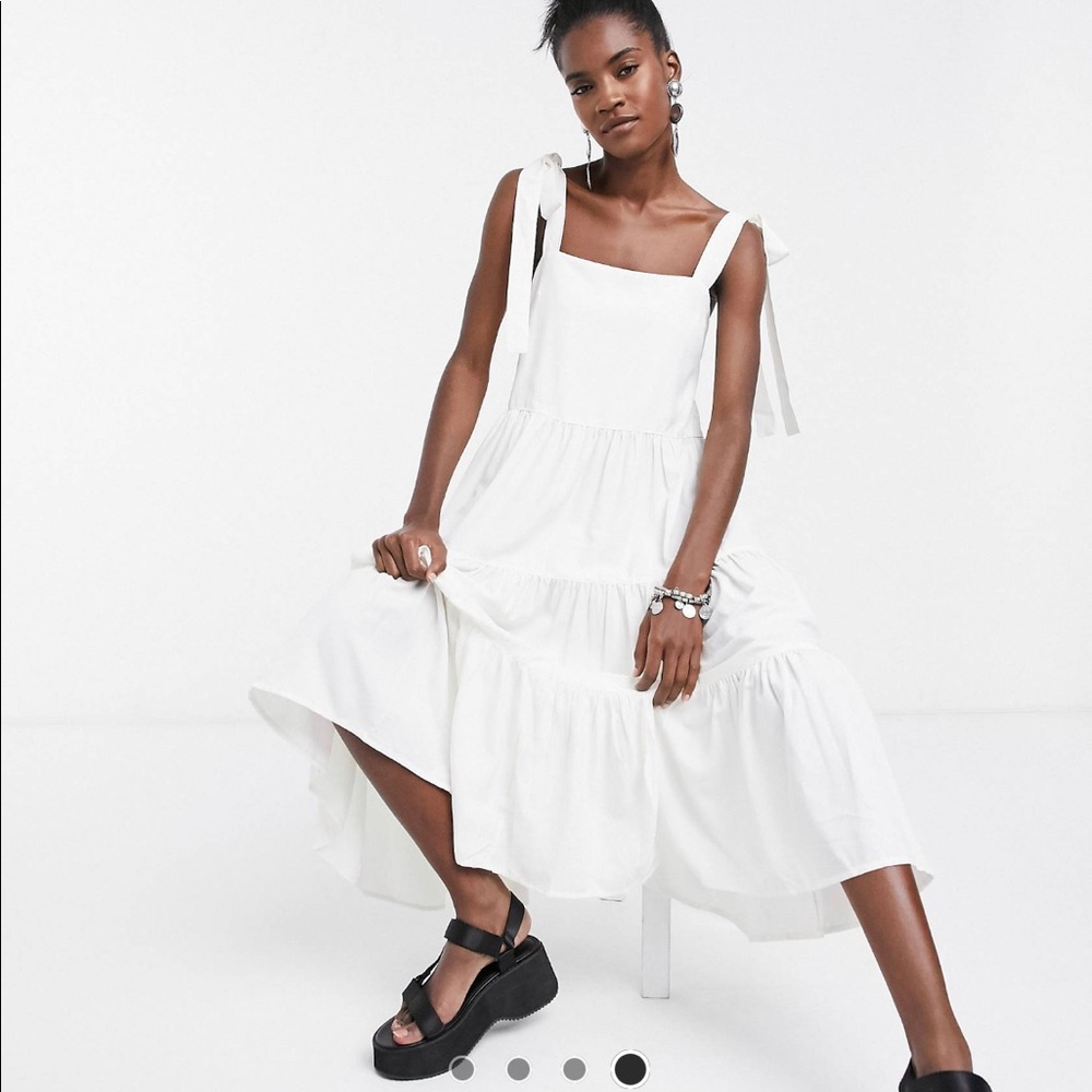 COLLUSION @ ASOS Tiered Midi Dress with Tie Straps - White - US 12 - $35